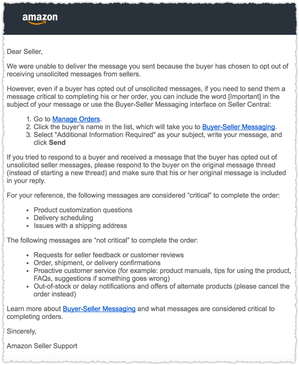 Letter to sellers, from Amazon Seller Support